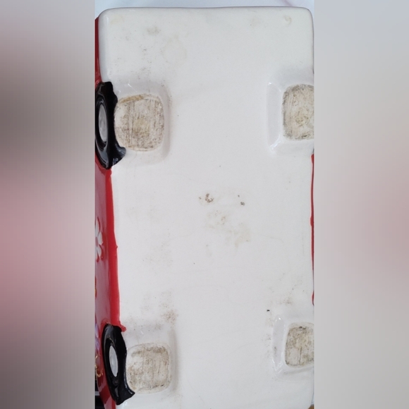 Ceramic VW BUS VAN PLANTER HIPPIE FLOWER POWER 8 x 6x 3. 5 Red Silver GUC - Picture 4 of 7